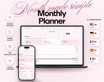 Monthly Budget Planner with Bill Calendar, Savings Goals and Debt Payoff Plan