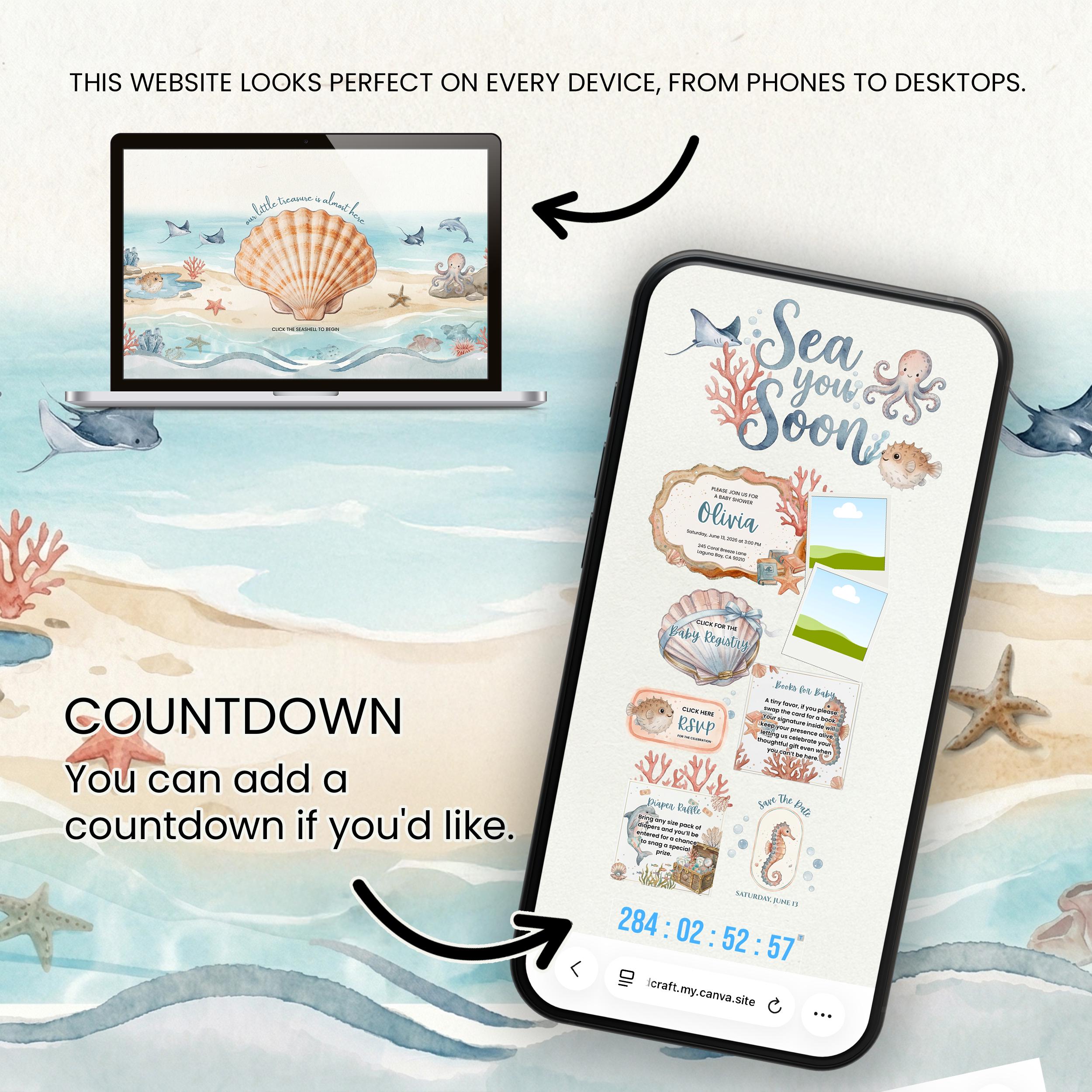 Sea You Soon Baby Shower Website Template With RSVP | Editable Canva ...