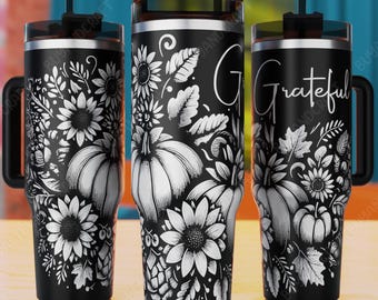 Pumpkin Sunflower Laser Engrave Tumbler SVG, 40oz Fall Wrap (PDF)