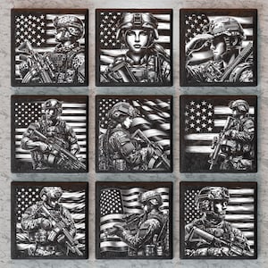 American Soldier Slate Coaster PNG, Patriotic Slate Tiles Laser Engraving Design, Laser Etching Files