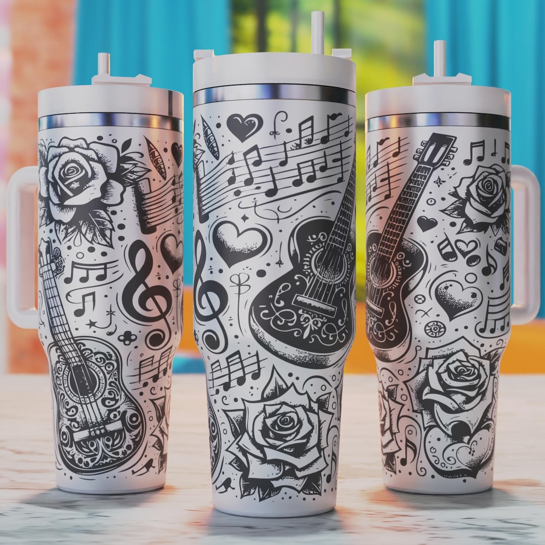 Guitar Tumbler Svg, Music Notes 40oz Tumbler Wrap, 40oz Tumbler Laser ...