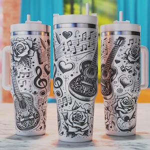 Guitar Tumbler Svg, Music Notes 40oz Tumbler Wrap, 40oz Tumbler Laser Svg, 40oz Tumbler Engraved Design, Laser Engraving Svg