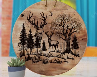 Deer Scene Cutting Board Laser Engraving SVG (Digital Download)