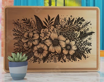 Archivo SVG para corte láser de tabla de embutidos con diseño floral (descarga digital)