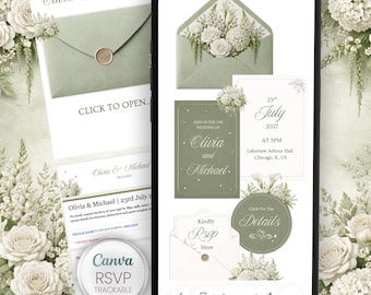 Canva Wedding Website Template Sage Green Ivory Digital Invitation