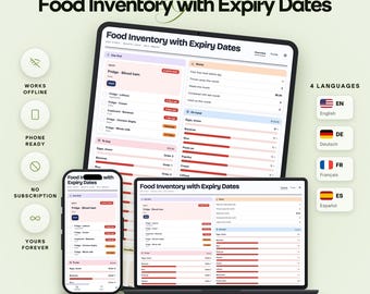 Food Inventory with Expiry Dates, Use First List, Shopping List and Waste Count