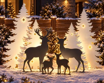 Christmas Tree & Reindeer Silhouette Template, Printable Decor (Digital Download)