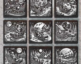 Santa Slate Coaster Laser Engraving Design, Christmas Tiles PNG (Digital Download)