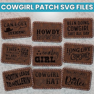 Cowgirl Patches Svg Cut Files, Cowgirl Patch Laser Cut File, Cowgirl Quotes Patches Svg, Cap Patch Svg, Tooled Leather Patch Svg
