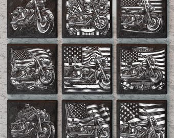 Motorcycle Slate Coaster PNG, Slate Tiles Laser Engraving Design, Laser Etching Files