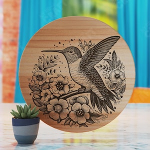 Round Cutting Board Laser Cut File, Hummingbird Cutting Board Svg, Snack Board Laser Design, Wine Board Laser Svg, Charcuterie Board Svg
