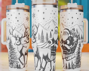 Christmas 40oz Tumbler Wrap, Santa 40oz Laser Engrave Tumbler Svg, Tumbler Laser Svg, Winter Laser Engraving Files