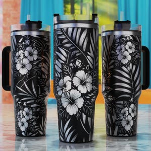 Hibiscus Flowers 40oz Tumbler Laser Engraving Wrap, Hibiscus Tumbler Laser Svg, 40oz Laser Engraving Svg, Floral Laser Design