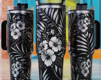 Hibiscus Flowers 40oz Tumbler Laser Engraving Wrap, Hibiscus Tumbler Laser Svg, 40oz Laser Engraving Svg, Floral Laser Design