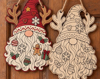 Christmas Gnome Door Hanger SVG – Reindeer Antlers Laser Cut File