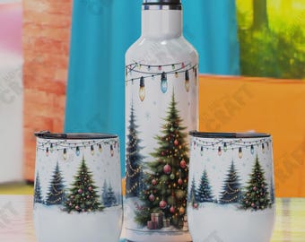 Merry Christmas Wine Tumbler Sublimation Designs, Wine Tumbler Set Wrap, Wine Bottle Design, Wine Bottle Tumbler Wrap