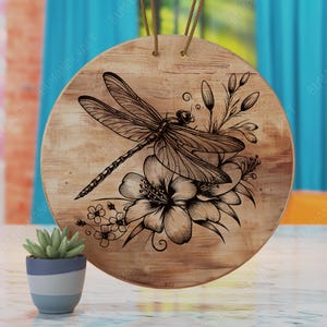 Dragonfly Floral Engraving SVG, Charcuterie Board Laser Design (Digital File)