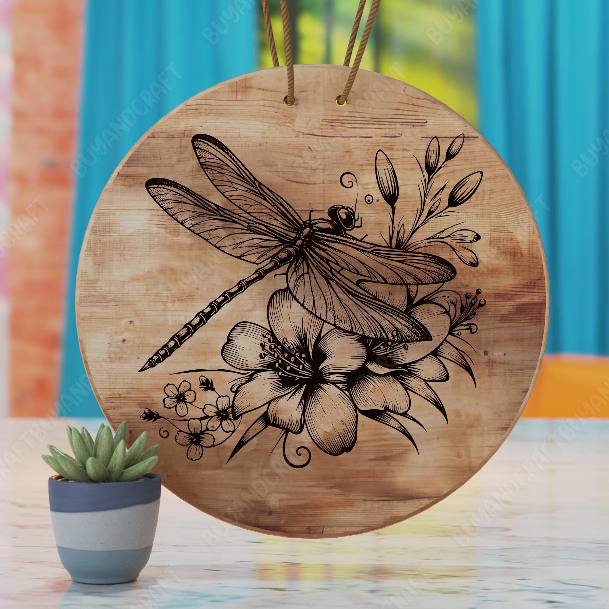 Dragonfly Floral Engraving SVG, Charcuterie Board Laser Design