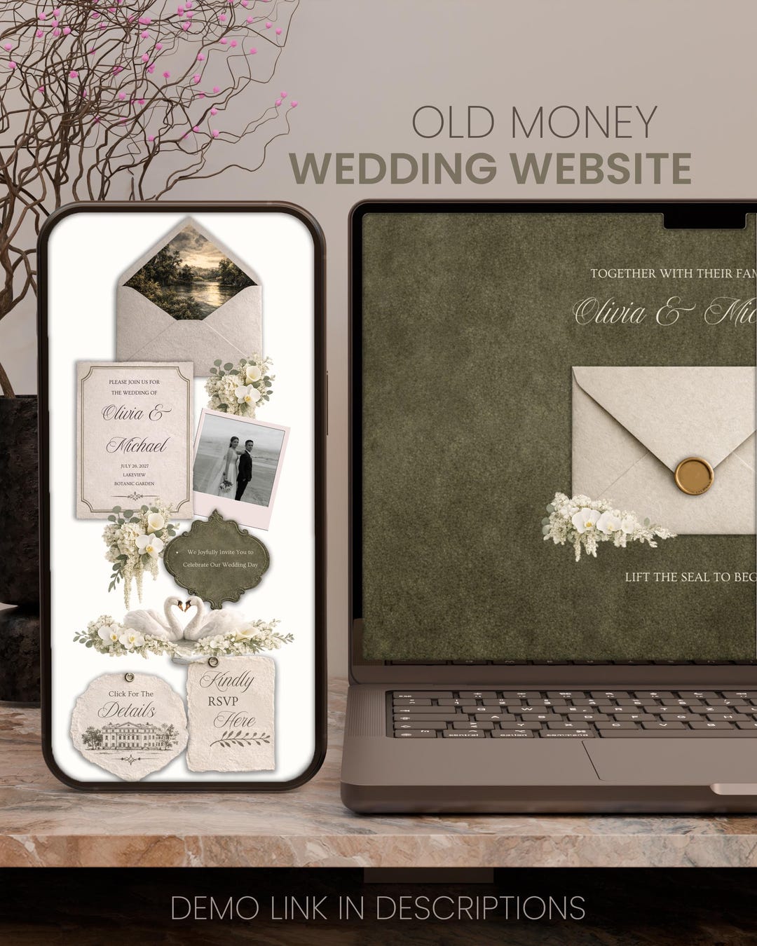 Wedding Website Template Old Money Canva Editable Digital invitation