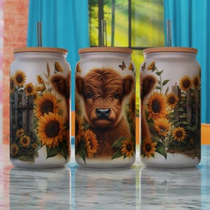 Glass Can Sublimation Design PNG, Highland Cow 16oz Libbey Can Sublimaton Design, Libbey Glass Template PNG, Glass Can Wrap PNG, Cow Mom Png