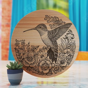 Round Cutting Board Laser Cut File, Hummingbird Cutting Board Svg, Snack Board Laser Design, Wine Board Laser Svg, Charcuterie Board Svg