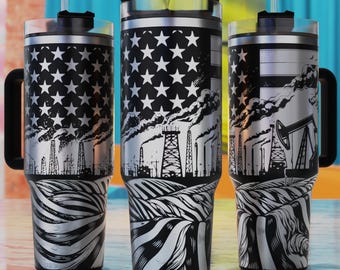 Oilfield Tumbler Laser Engraved Design, Patriotic 40oz Tumbler SVG (PDF)