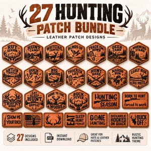 Pacote de arquivos SVG para patches de chapéu de caça, 9 designs de patches de couro cortados a laser
