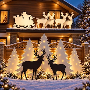 Christmas Deer Silhouettes, Yard Decor Template, CNC Cut File (PDF Pattern)