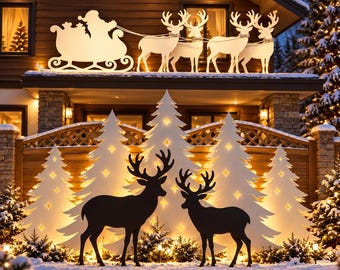 Christmas Deer Silhouettes, Yard Decor Template, CNC Cut File (PDF Pattern)