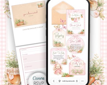 Locally Grown Baby Girl Shower Invitation Website Template, Pink Farmers Market Canva Editable