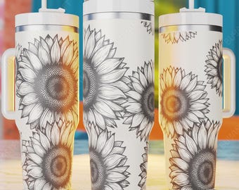 Sunflower Laser Engrave 40oz Tumbler SVG, Floral Design (Digital Download)