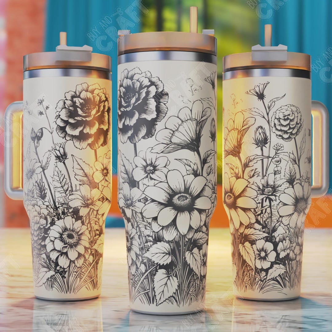 Floral Daisy 40oz Tumbler Wrap Laser Svg Design (PDF, SVG) - Etsy