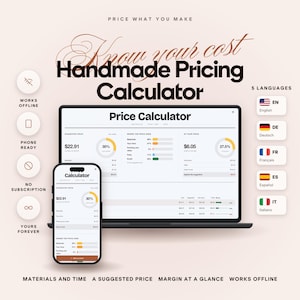 Handmade Pricing Calculator for Makers with Material Costs, Your Time, Fees and Profit
