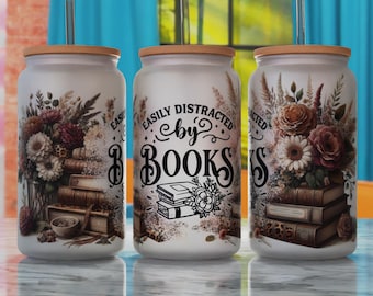 Books Glass Can Sublimation Design PNG, Book Nerd 16oz Libbey Can Sublimaton Design, Libbey Glass Template PNG, Glass Can Wrap PNG
