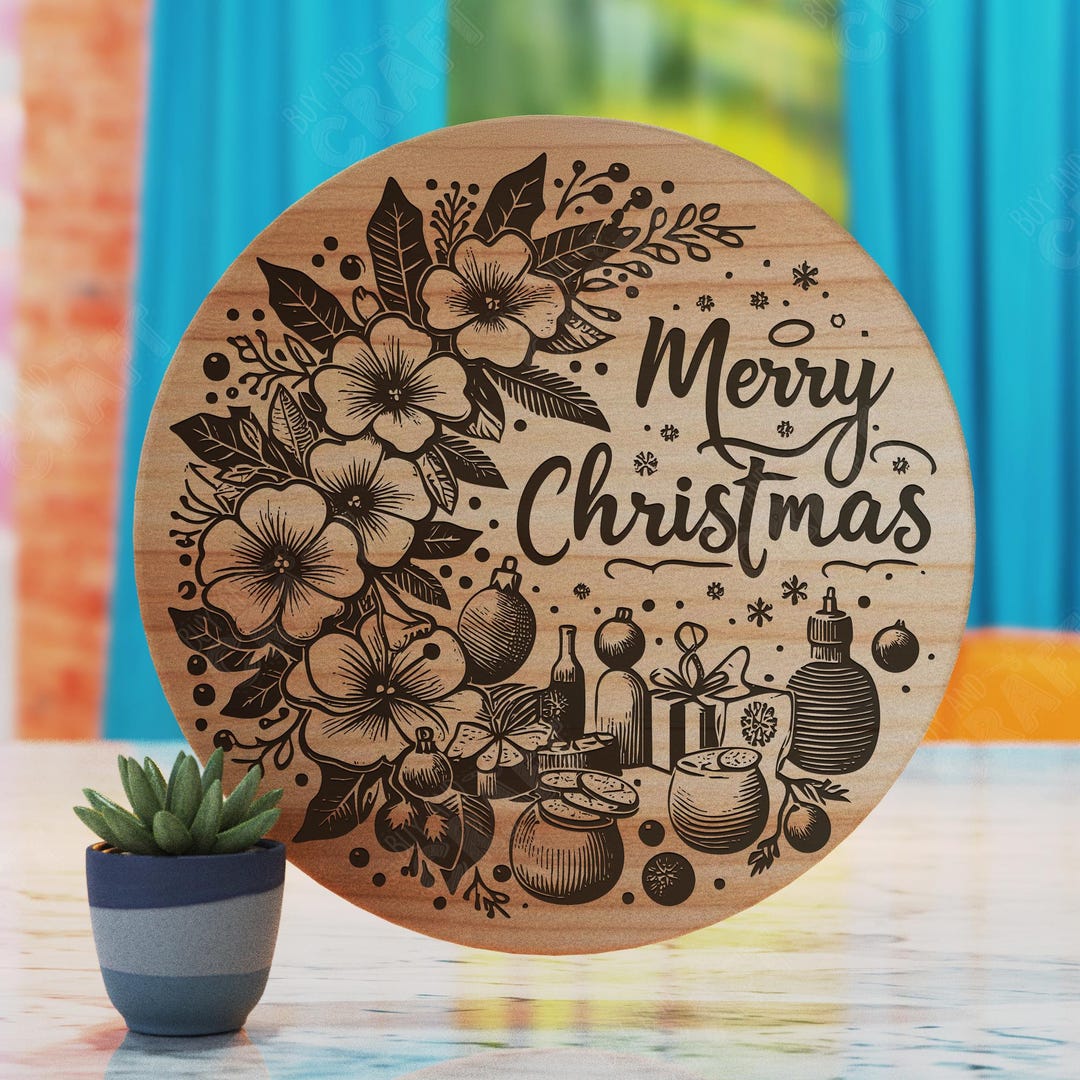 Round Charcuterie Board Laser Cut File, Merry Christmas Cutting Board ...