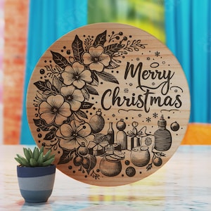 Round Charcuterie Board Laser Cut File, Merry Christmas Cutting Board Svg, Snack Board Laser Design, Wine Board Laser Svg