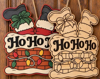 Ho Ho Ho Christmas Door Hanger SVG – Santa Chimney Laser Cut File