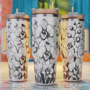 Orchid Tumbler Svg, Lavender Orchid Tumbler Wrap, 40oz Floral Laser Svg Design, 40oz Tumbler Wrap For Laser Rotary