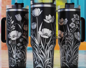 Wildflower 40oz Tumbler Laser Svg, Floral Tumbler Svg, 40oz Tumbler Engraved Design, Laser Engraving Svg, Flowers Tumbler Svg