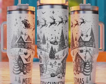 Christmas Village 40oz Tumbler Wrap SVG, Laser Engrave Design (PDF)