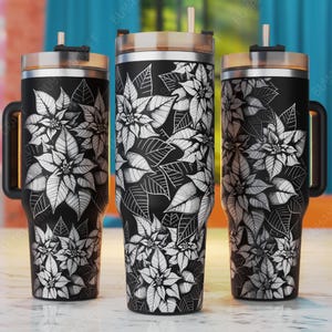 Poinsettia 40oz Tumbler Wrap, Christmas Flowers 40oz Laser Engrave Tumbler Svg, Tumbler Laser Svg, Winter Laser Engraving Files