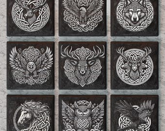 Animals Slate Coaster PNG, Slate Tiles Laser Engraving Design, Laser Etching Files