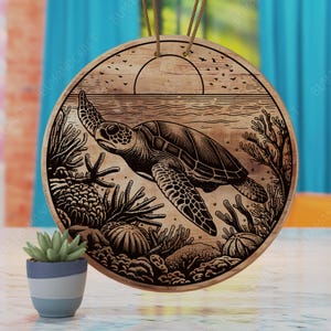 Sea Turtle Cutting Board Laser Engraving Design (SVG File)
