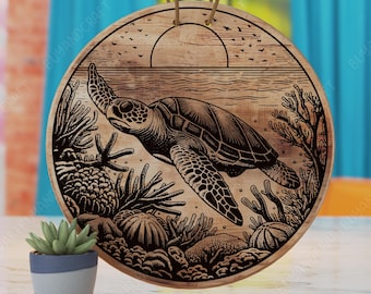 Sea Turtle Cutting Board Laser Engraving Design (SVG File)