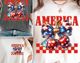 America Cherries Png, Cherry Bow Png, America Cherry Sublimation Design, America Cherries Shirt Design, USA Flag Cherry PNG, 4th Of July PNG