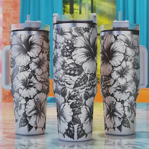 Hibiscus Tumbler Svg, Boho Flowers Tumbler Laser Svg, 40oz Laser Engraving Svg, Floral Laser Design
