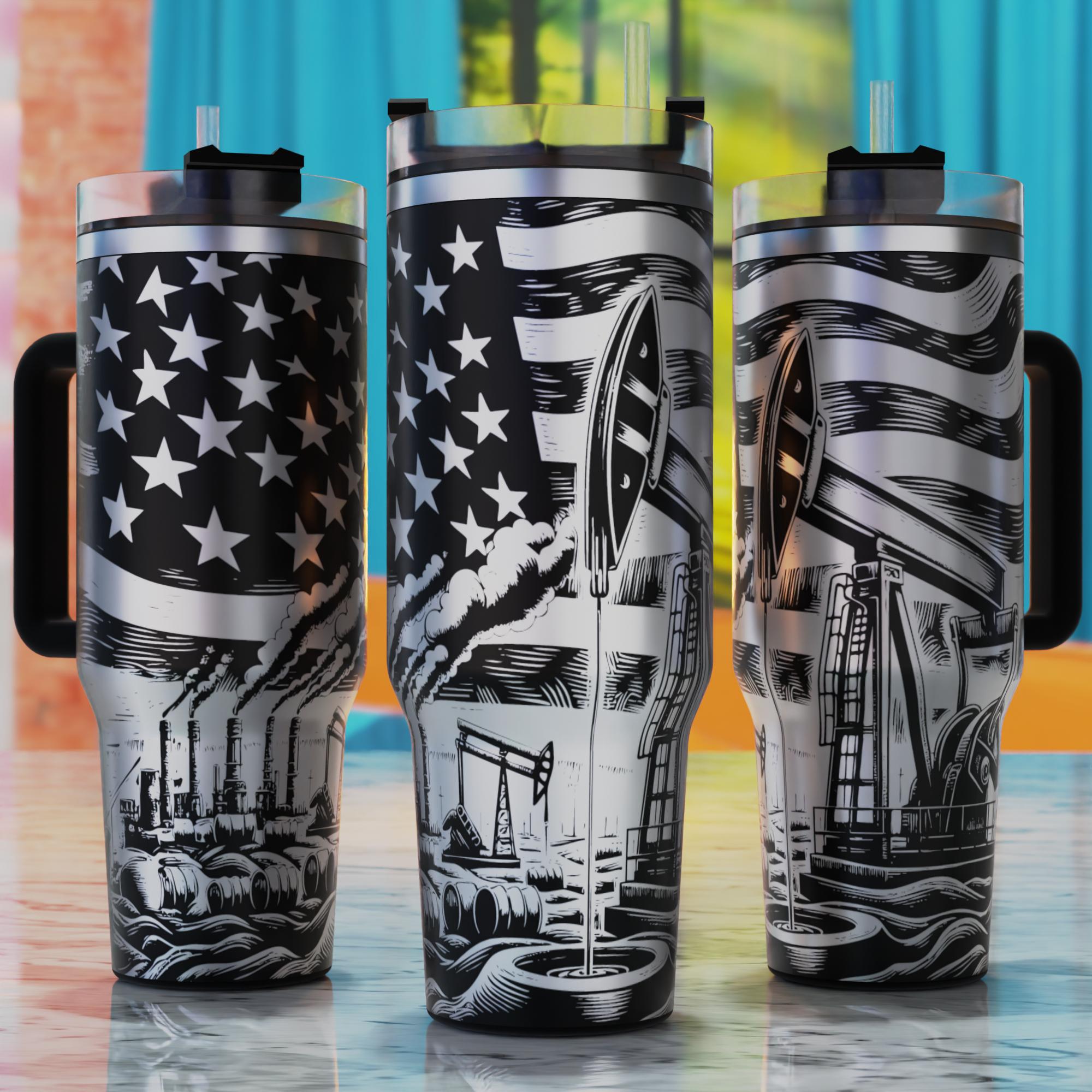 Oil Field Laser Svg, Oilfield Tumbler Svg, 40oz Tumbler Engraved Design, Laser Engraving Svg, Patriotic Tumbler Svg