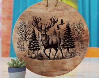 Deer Scene Cutting Board Laser SVG Design (Digital Download)