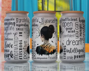Glass Can Sublimation Design PNG, Affirmations 16oz Libbey Can Sublimaton Design, Libbey Glass Can PNG, Motivational Png