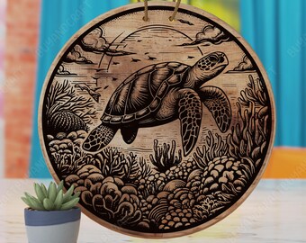 Sea Turtle Cutting Board Laser Design SVG (Digital Download)